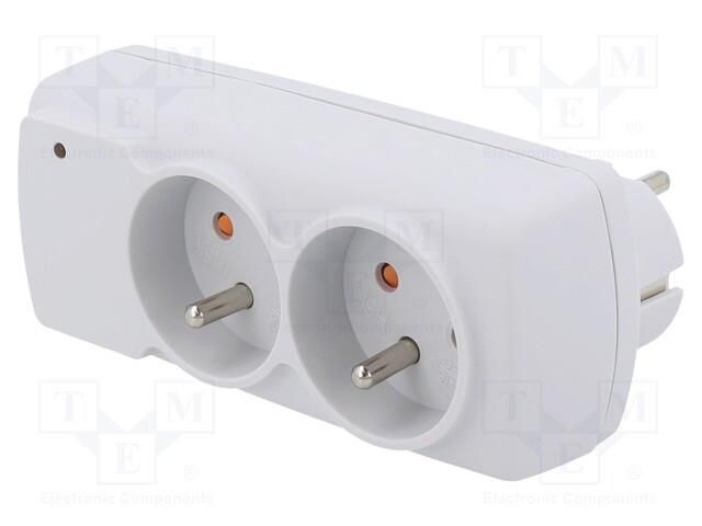 Plug socket strip: protective; Sockets: 2; 230VAC; 10A; white HSK DATA ACAR-MINI-CO