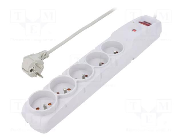 Plug socket strip: protective; Sockets: 5; 230VAC; 10A; grey HSK DATA ACAR-F5-3GY