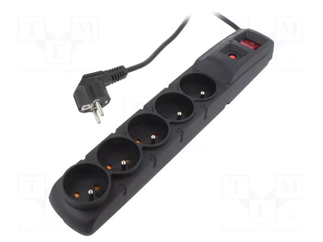 Plug socket strip: protective; Sockets: 5; 230VAC; 10A; black HSK DATA ACAR-F5-1.5B