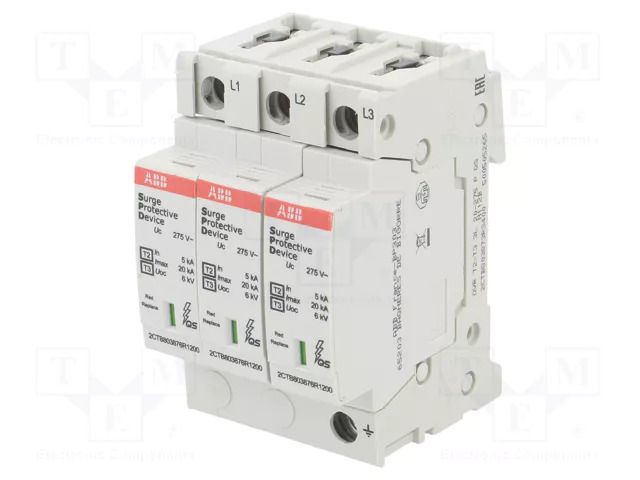 Surge arrester; Type 2+3; Poles: 3; 20kA; Uoper.max: 275VAC; IP20 ABB 2CTB803873R3400