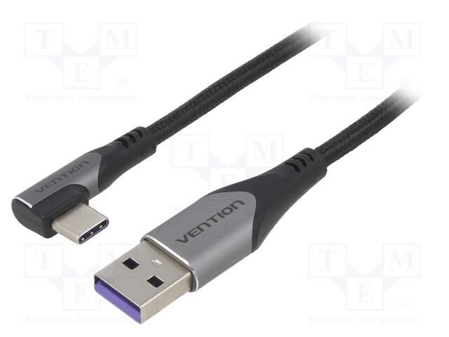 Cable; USB 2.0; USB A plug,USB C angled plug; 0.5m; black; 5A VENTION COGHD