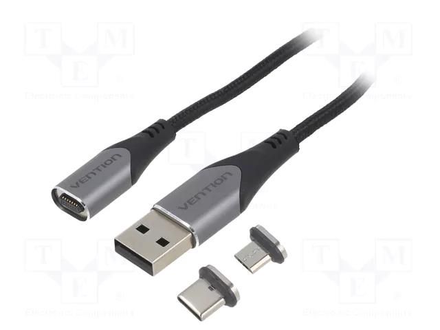 Cable; magnetic,USB 2.0; 0.5m; black; Core: Cu,tinned; 480Mbps VENTION CQMHD