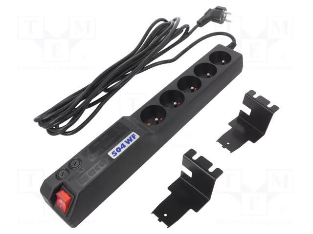 Plug socket strip: protective; Sockets: 5; 250VAC; 10A; black HSK DATA ACAR-504WFR-5