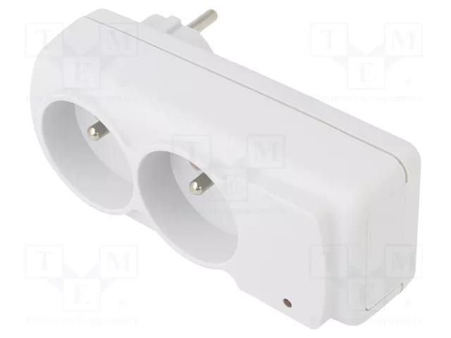 Plug socket strip: protective; Sockets: 2; 230VAC; 10A; white HSK DATA ACAR-MINI-AGD