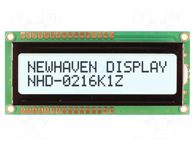 Display: LCD; alphanumeric; FSTN Positive; 16x2; white; LED; PIN: 16 NEWHAVEN DISPLAY INTERNATIONAL NHD-0216K1Z-FWFL