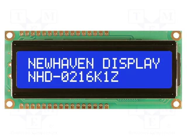 Display: LCD; alphanumeric; STN Negative; 16x2; blue; 80x36x13.5mm NEWHAVEN DISPLAY INTERNATIONAL NHD-0216K1Z-NWBL