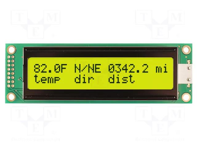 Display: LCD; alphanumeric; STN Positive; 20x2; yellow-green; LED NEWHAVEN DISPLAY INTERNATIONAL NHD-0220DZ-FLY