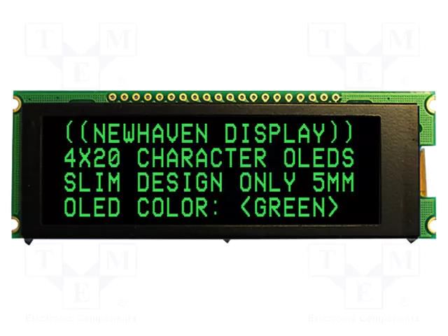 Display: OLED; alphanumeric; 20x4; Dim: 92x31.5x6.5mm; green NEWHAVEN DISPLAY INTERNATIONAL NHD-0420CW-AG3