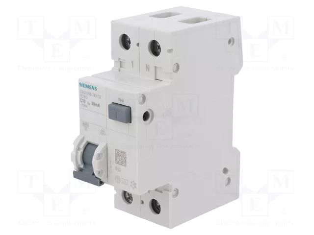 RCBO breaker; Inom: 10A; Ires: 30mA; Poles: 1+N; 230/400VAC; IP20 SIEMENS 5SU1356-7KK10