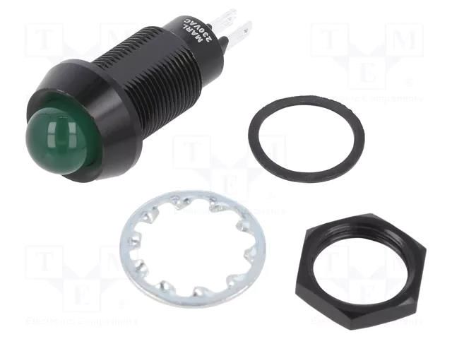 Indicator: LED; prominent; green; 230VAC; Ø12.7mm; IP67; connectors MARL 651-114-76