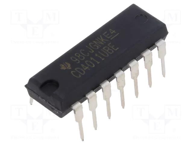 IC: digital; NAND; Ch: 4; IN: 2; CMOS; THT; PDIP14; 3÷18VDC; -55÷125°C TEXAS INSTRUMENTS CD4011UBE