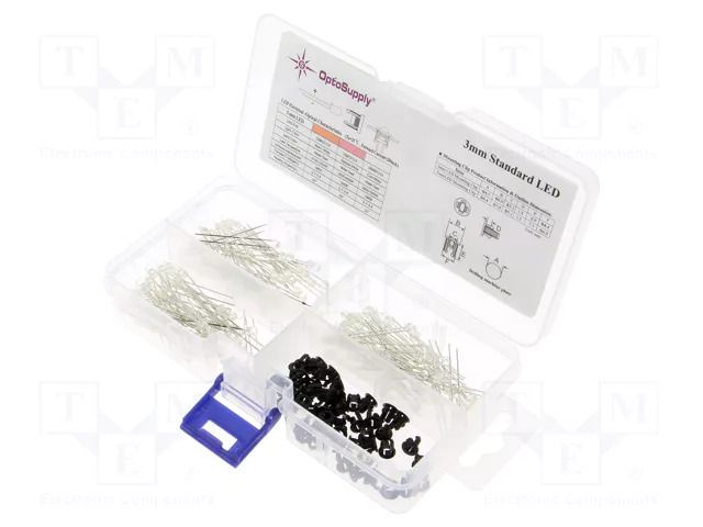 Diode: LED-kit; THT; 3mm; 170pcs; 2.7÷3.4VDC; plastic box; 20mA; 30° OPTOSUPPLY OKLEDT31203A