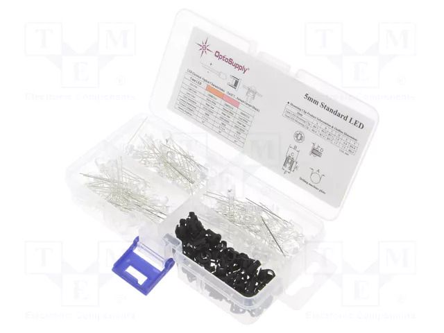 Diode: LED-kit; THT; 5mm; 170pcs; 2.7÷3.4VDC; plastic box; 20mA; 30° OPTOSUPPLY OKLEDT51203A