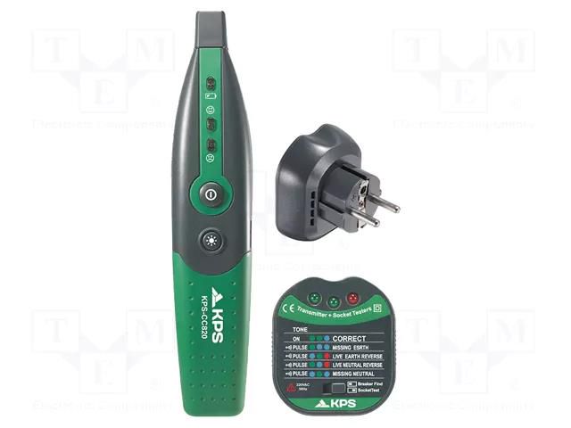 Tester: power socket; 230VAC; Receiver dimensions: 198x40x50mm KPS KPS-CC820