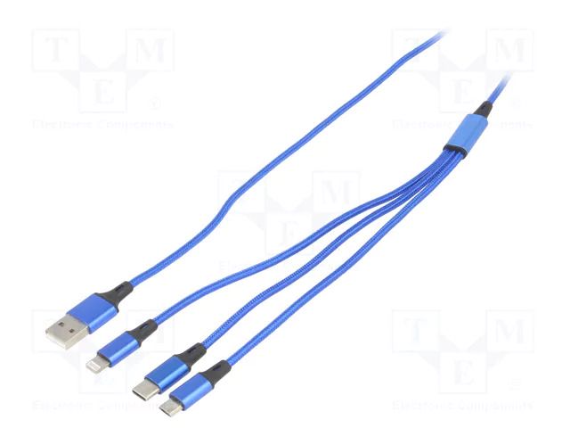 Cable; USB 2.0; nickel plated; 1.2m; blue; textile AKYGA AK-USB-27