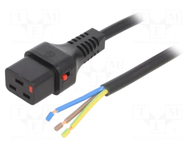 Cable; IEC C19 female,wires; PVC; 2m; with IEC LOCK locking; 10A IEC LOCK IEC-PC1174