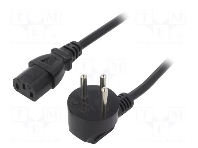 Cable; 3x0.75mm2; IEC C13 female,IS1-16P (H) plug angled; PVC LIAN DUNG SN32-3/07/1BK