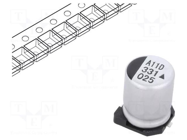 Capacitor: electrolytic; SMD; 330uF; 25VDC; Ø8x10.5mm; 5000h; AEA KYOCERA AVX AEA0810331M025R