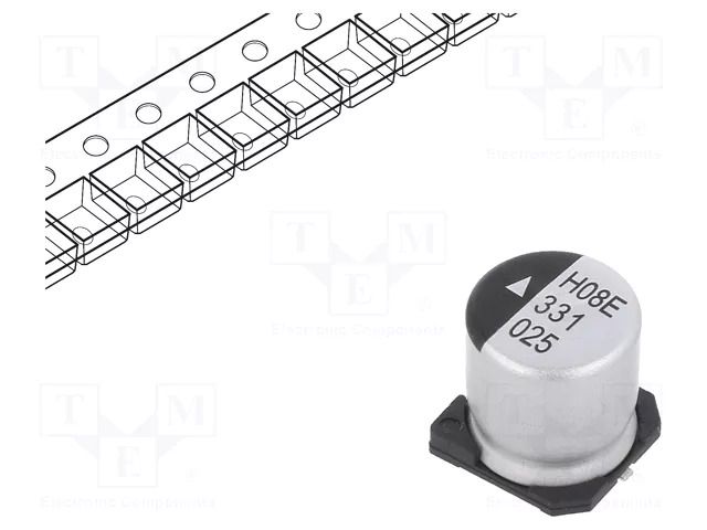 Capacitor: electrolytic; SMD; 330uF; 25VDC; Ø10x10.5mm; 2000h; AEH KYOCERA AVX AEH1010331M025R