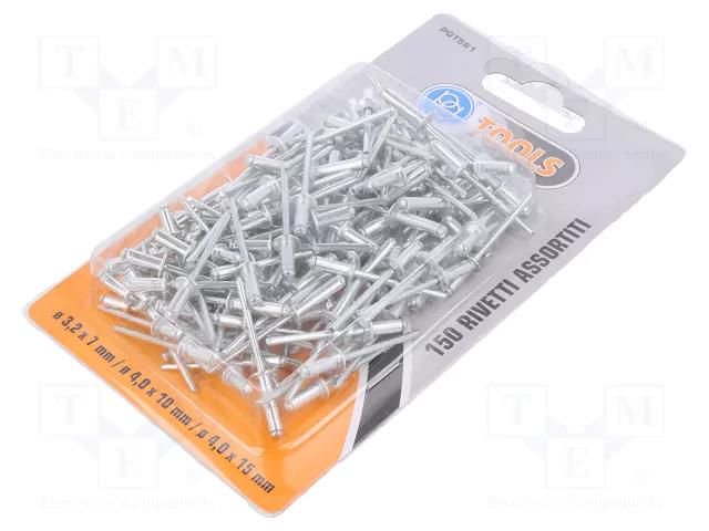 Rivets set; aluminium; 150pcs; 3.2x7mm,4x10mm,4x15mm PG TOOLS PG-T561