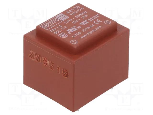 Transformer: encapsulated; 2VA; 117VAC; 15V; 133mA; PCB MYRRA MYRRA-44136