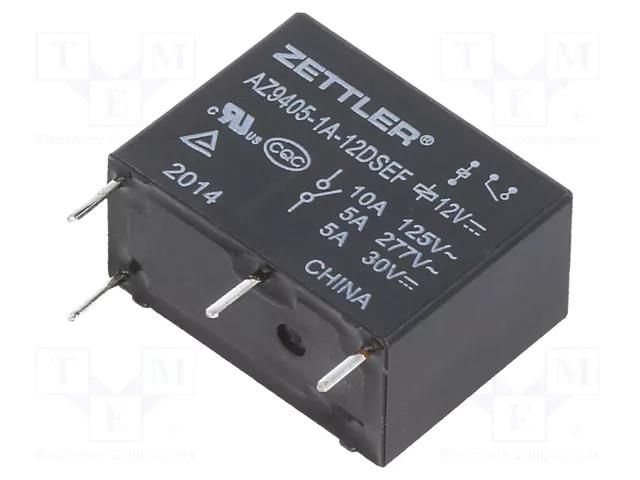 Relay: electromagnetic; SPST-NO; Ucoil: 12VDC; 10A; 5A/277VAC; PCB ZETTLER AZ9405-1A-12DSEF