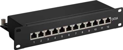 CAT 6a 10 inch (25.4 cm) Patch Panel, 12 Port, black - STP shielded 93796