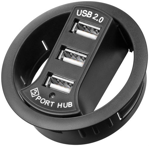 3-Port USB Built-In Hub, black - for installation in 60 mm desk feed-throughs 93893