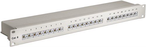 CAT 6 19-inch (48.3 cm) Patch Panel, 24 Port (1 U), grey - STP shielded 94036