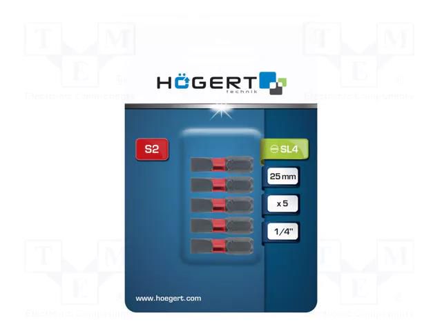 Screwdriver bit; slot; SL 4; Kind: impact; Overall len: 25mm; 5pcs. HÖGERT TECHNIK HT1S130