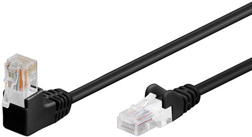 CAT 5e Patch Cable 1x 90° Angled, U/UTP, black, 10 m - copper-clad aluminium wire (CCA), latch on top 94175