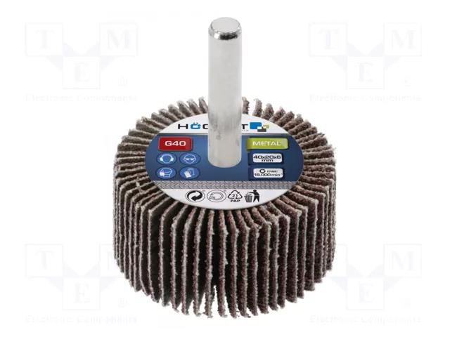 Grinding pin; Granularity: 40; Mounting: rod 6mm; flap,with lever HÖGERT TECHNIK HT8D001