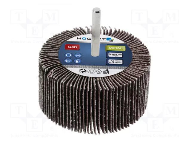 Grinding pin; Granularity: 40; Mounting: rod 6mm; flap,with lever HÖGERT TECHNIK HT8D020