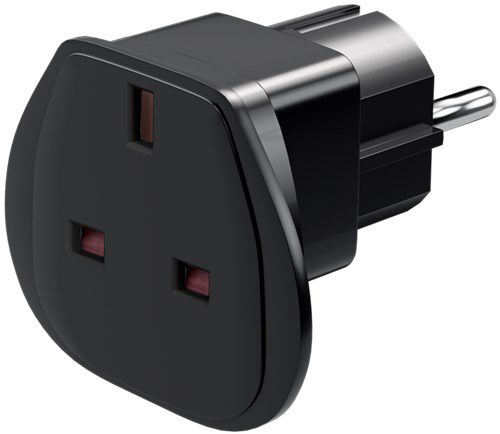 Travel Adapter UK to Europe, black - for connecting devices from the UK (Type G) to sockets in Europe (Type E/F) 94271