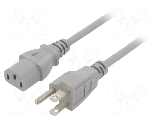 Cable; 3x18AWG; IEC C13 female,NEMA 5-15 (B) plug; PVC; 1.5m LIAN DUNG SN22-3/18/1.5GY