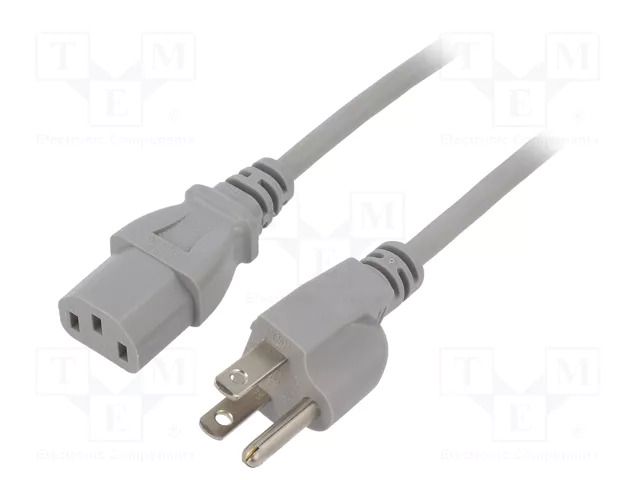 Cable; 3x18AWG; IEC C13 female,NEMA 5-15 (B) plug; PVC; 1m; grey LIAN DUNG SN22-3/18/1GY