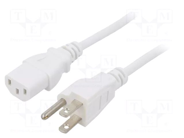 Cable; 3x18AWG; IEC C13 female,NEMA 5-15 (B) plug; PVC; 1m; white LIAN DUNG SN22-3/18/1WH
