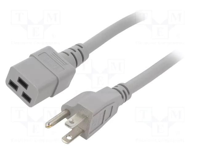 Cable; 3x14AWG; IEC C19 female,NEMA 5-15 (B) plug; PVC; 1.5m LIAN DUNG SN318-3/14/1.5GY