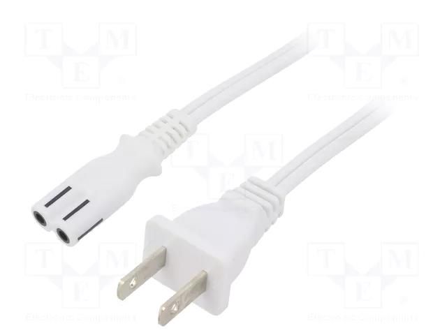 Cable; 2x18AWG; IEC C7 female,NEMA 1-15 (A) plug; PVC; 3m; white LIAN DUNG SN36-2/18/3WH