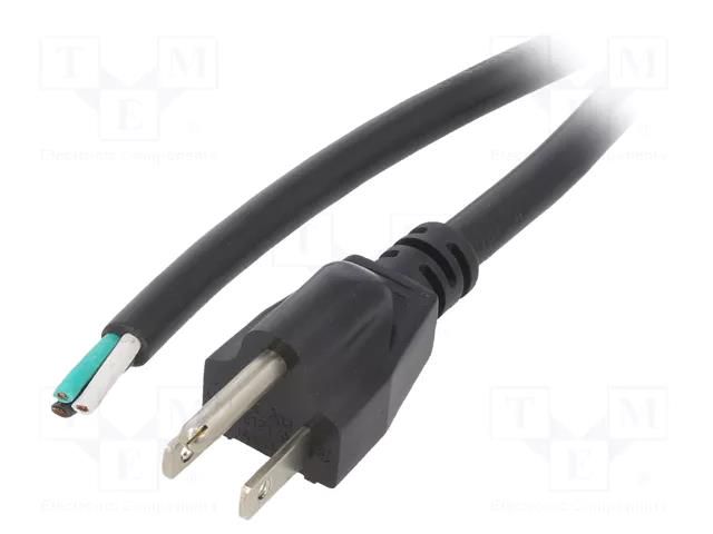 Cable; 3x16AWG; NEMA 5-15 (B) plug,wires; PVC; 1.5m; black; 13A LIAN DUNG S21-3/16/1.5BK