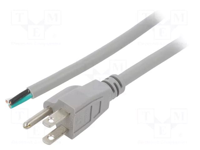 Cable; 3x16AWG; NEMA 5-15 (B) plug,wires; PVC; 1.5m; grey; 13A LIAN DUNG S21-3/16/1.5GY