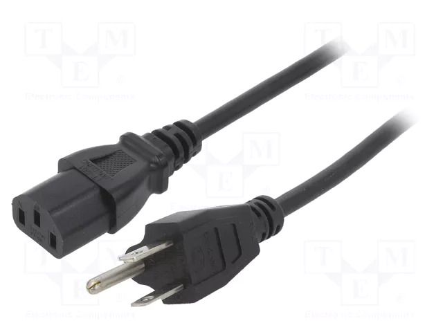 Cable; 3x18AWG; IEC C13 female,NEMA 5-15 (B) plug; PVC; 1m; black LIAN DUNG SN22-3/18/1BK