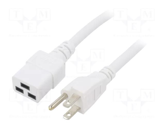 Cable; 3x14AWG; IEC C19 female,NEMA 5-15 (B) plug; PVC; 1m; white LIAN DUNG SN318-3/14/1.0WH