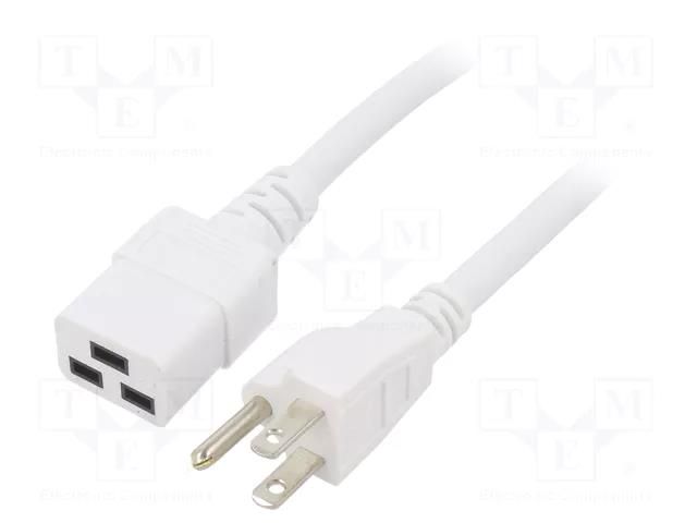 Cable; 3x14AWG; IEC C19 female,NEMA 5-15 (B) plug; PVC; 2m; white LIAN DUNG SN318-3/14/2.0WH