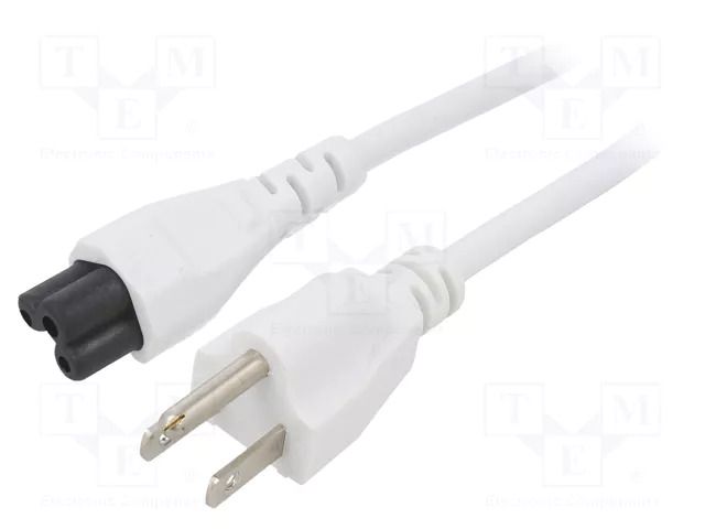 Cable; 3x18AWG; IEC C5 female,NEMA 5-15 (B) plug; PVC; 1m; white LIAN DUNG SN35-3/18/1WH