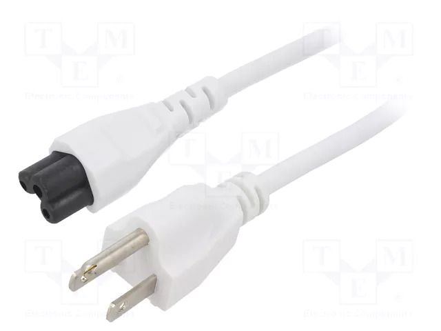 Cable; 3x18AWG; IEC C5 female,NEMA 5-15 (B) plug; PVC; 3m; white LIAN DUNG SN35-3/18/3WH