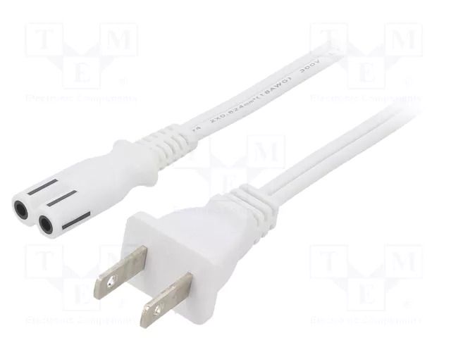 Cable; 2x18AWG; IEC C7 female,NEMA 1-15 (A) plug; PVC; 1.8m; 7A LIAN DUNG SN36-2/18/1.8WH