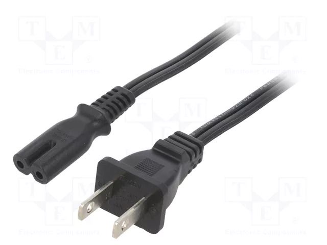 Cable; 2x18AWG; IEC C7 female,NEMA 1-15 (A) plug; PVC; 3m; black LIAN DUNG SN36-2/18/3BK