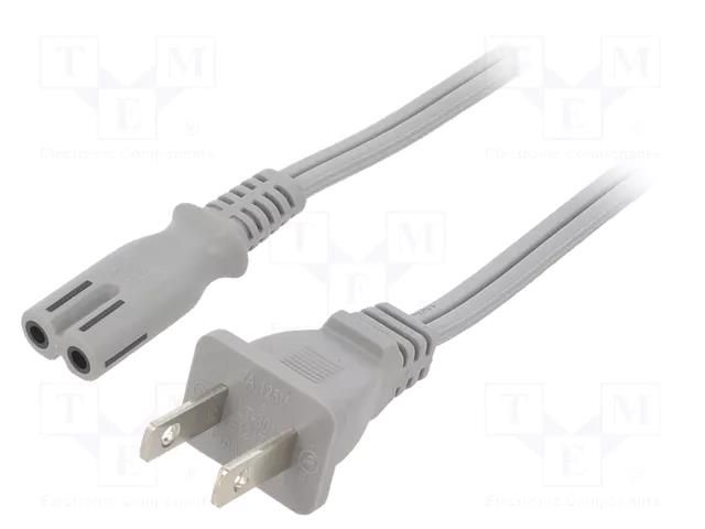 Cable; 2x18AWG; IEC C7 female,NEMA 1-15 (A) plug; PVC; 5m; grey LIAN DUNG SN36-2/18/5GY
