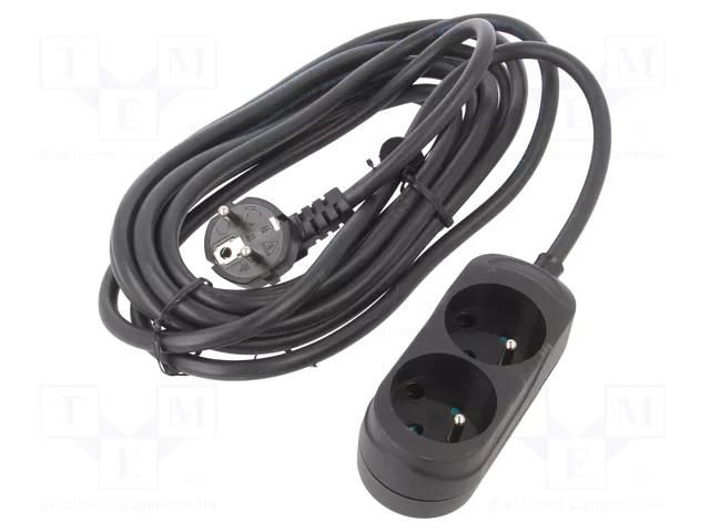 Extension lead; 3x1.5mm2; Sockets: 2; PVC; black; 5m; 16A JONEX PS-270/1.5-5.0BK